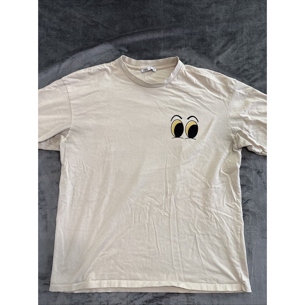 Zara: Cream Color Women T-Shirt Size XL (I Stare at You)